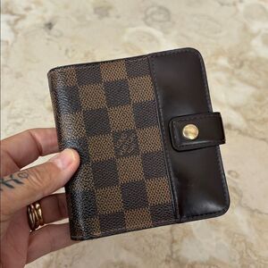 Louis Vuitton Damier Ebene Compact Zip Bifold Wallet Brown Leather
